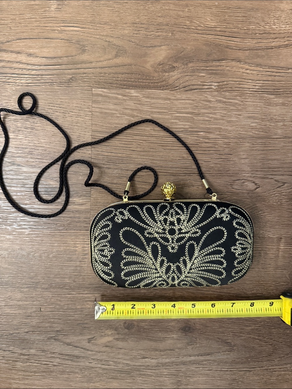 Kate Landry Black Clutch with Gold Beaded Floral Design